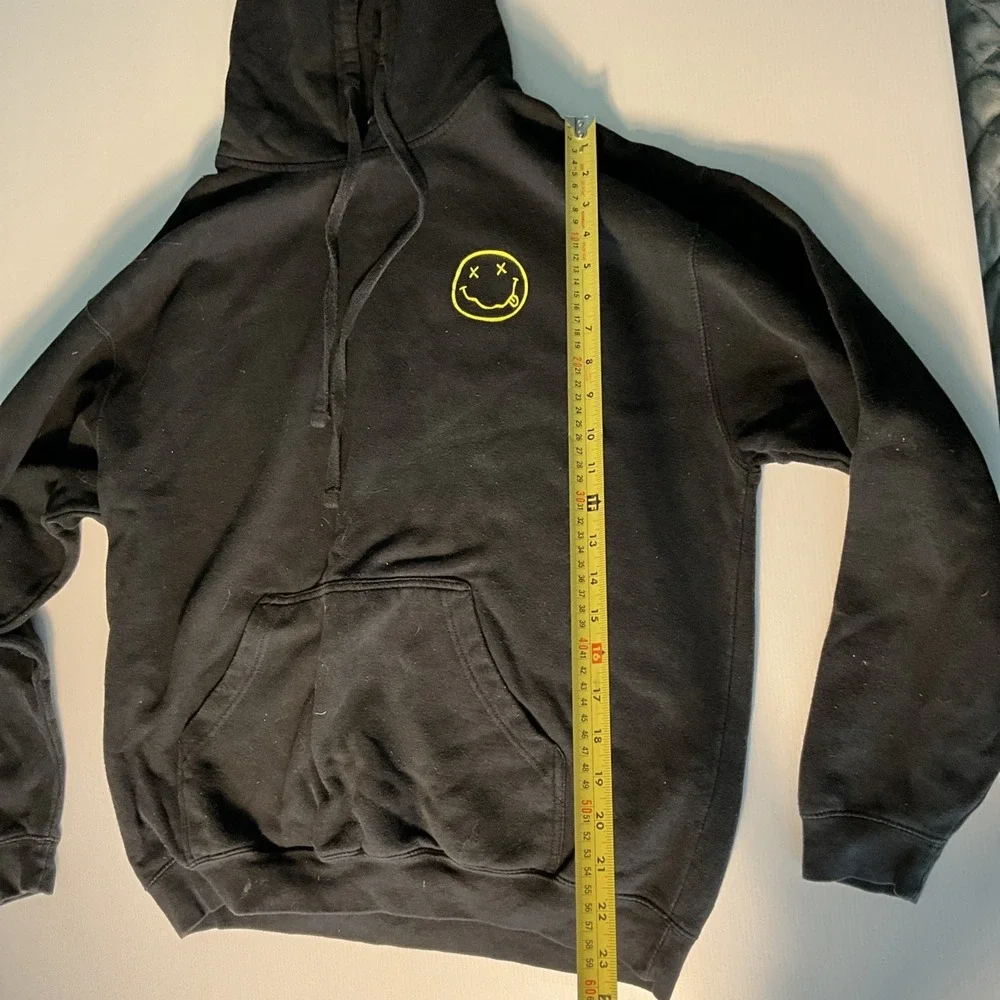 Nirvana Tultex Hoodie Large Black Yellow Smiley Face Logo Grunge Rock Band